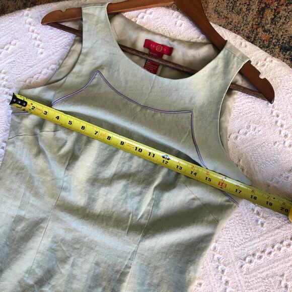 Y2K Sangria Linen-Blend Sage Green Embroidered Floral Shift Dress Sz 8 Cottage - Picture 10 of 11